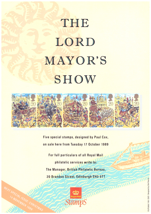 (image for) 1989 Lord Mayor's Show Post Office A4 poster. PL(P)3668 7/89 CG(E).
